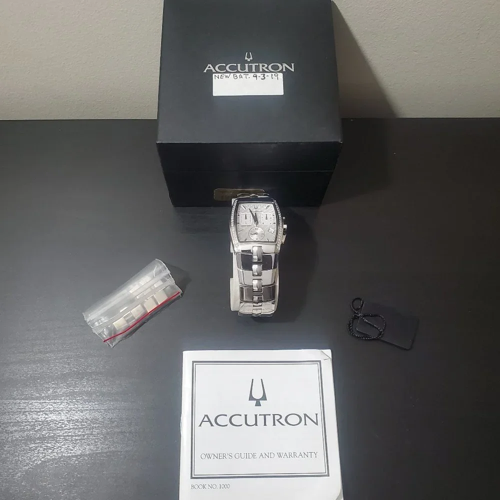MEN’S ACCUTRON LUCERNE DIAMOND CHRONOGRAPH 26E11 SILVER - Picture 4 of 4
